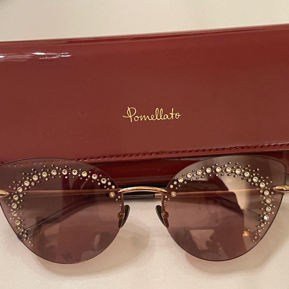 Pomellato Burgundy Rimless Sunglasses with Crystal Accents